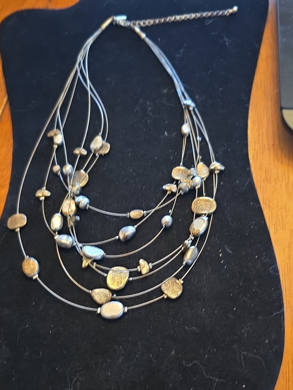 Lia Sophia Multi-Strand Metallic Bead Necklace in Silver